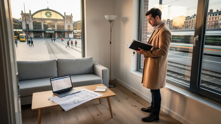 T2 proche de Lille-Flandres à acheter pour relouer, intérieur d’un appartement avec vue sur la gare