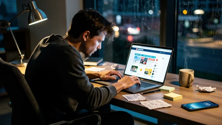 Personne épuisée après avoir consulté 40 annonces en une semaine, illustrant frustration et persévérance