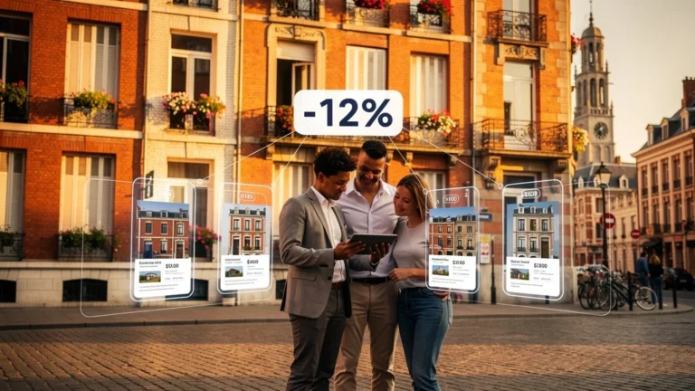Test d’une stratégie d’offre à -12% sur cinq biens immobiliers similaires à Lille en photo réaliste