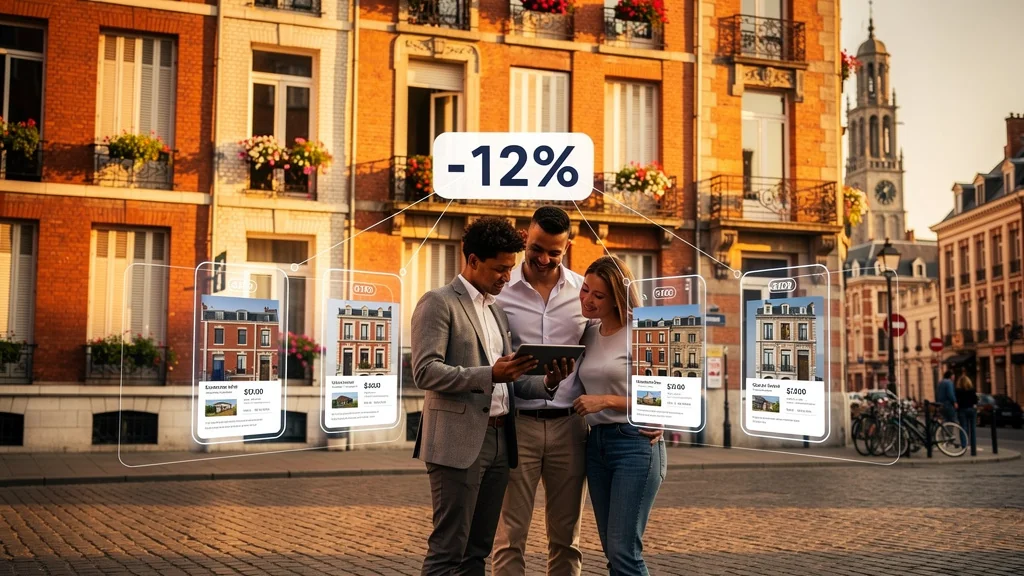 Test d’une stratégie d’offre à -12% sur cinq biens immobiliers similaires à Lille en photo réaliste