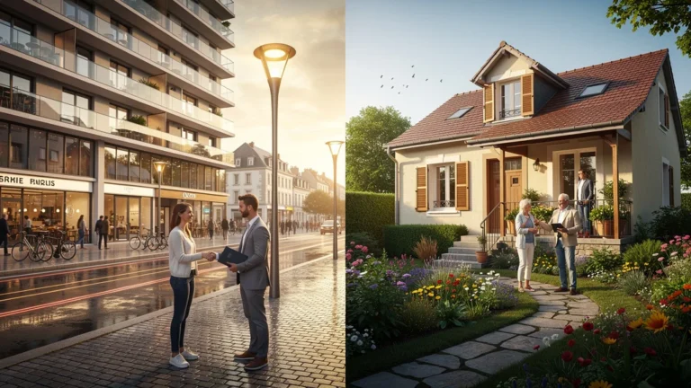 Comparaison photo ultra-réaliste vitesse de revente entre un T2 centre-ville et maison à Bellevue Brest