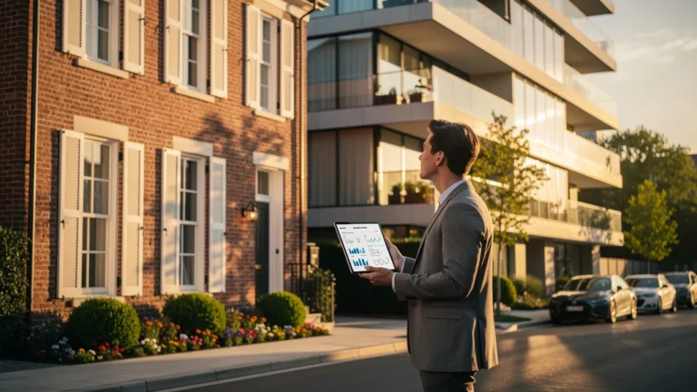 Maison de ville traditionnelle et appartement moderne au coucher du soleil pour choix de revente immobilière