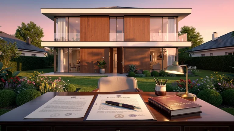 Maison moderne lumineuse au coucher du soleil symbolisant la donation au dernier vivant et conseils immobiliers