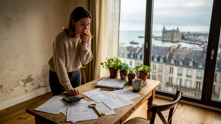Femme réfléchissant aux frais annexes oubliés lors de son premier achat immobilier à Brest